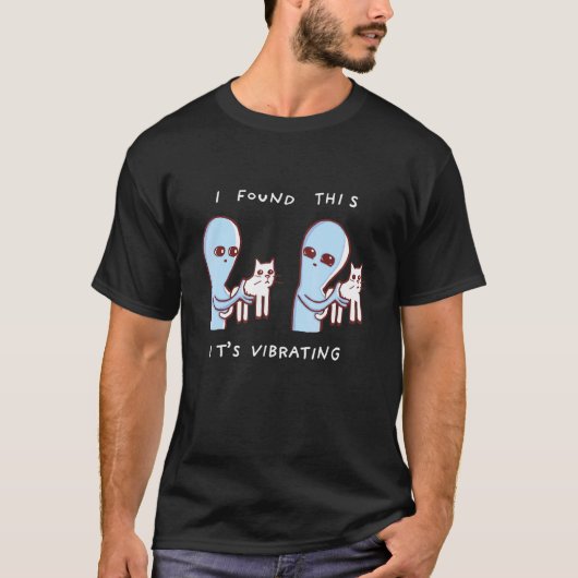 振動するエイリアン+猫発見! Tシャツ (正面)