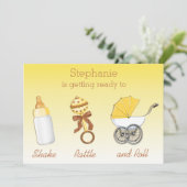 振動のラッセル音ロール中立性のベビーシャワー 招待状 (スタンド正面)