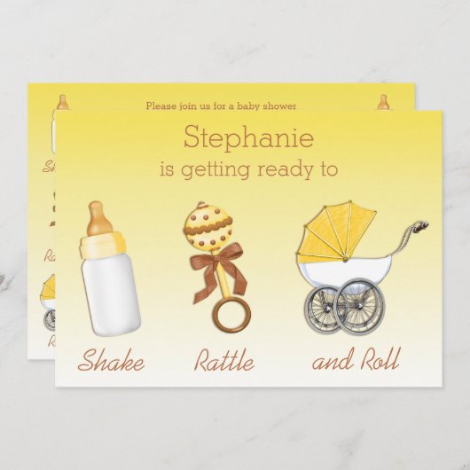 振動のラッセル音ロール中立性のベビーシャワー 招待状 (正面/裏面)