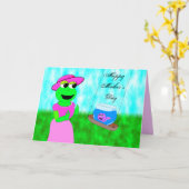 振動カエル、母の日 カード (黄色い花)