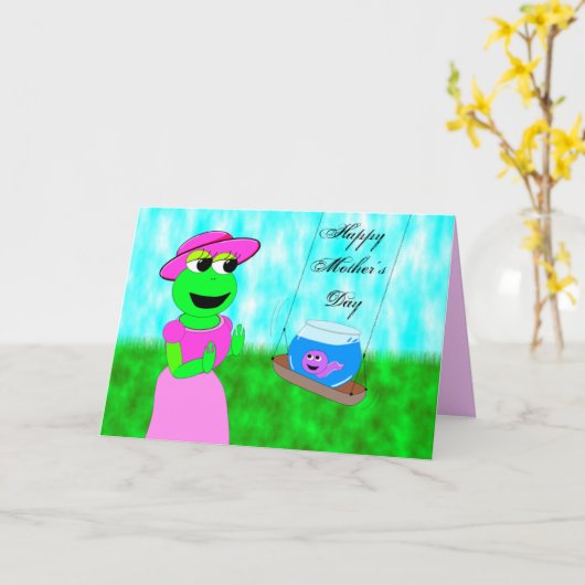 振動カエル、母の日 カード (黄色い花)