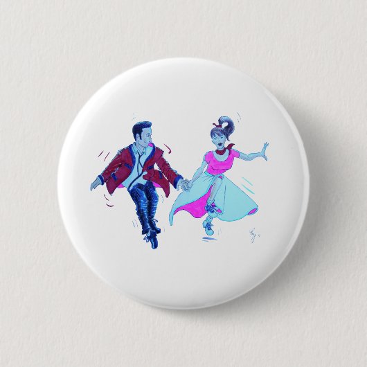 振動ダンサーのピンクのプードルのスカートのサドルシューズ 缶バッジ (正面)