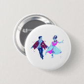 振動ダンサーのピンクのプードルのスカートのサドルシューズ 缶バッジ (正面&裏面)