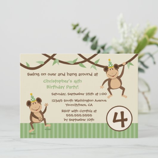 振動猿の男の子の誕生日のパーティの招待状 招待状 (スタンド正面)