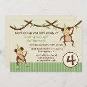 振動猿の男の子の誕生日のパーティの招待状 招待状 (正面/裏面)