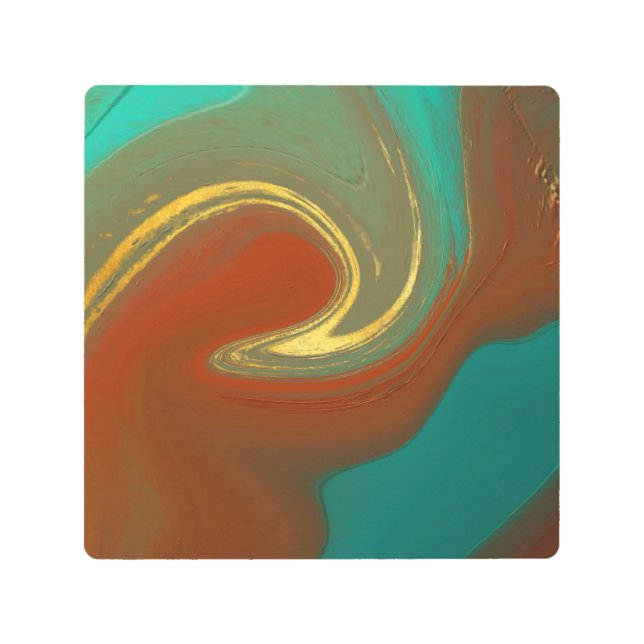 振動，抽象芸術,金ゴールド,チャクラ，禅， メタルプリント (正面)