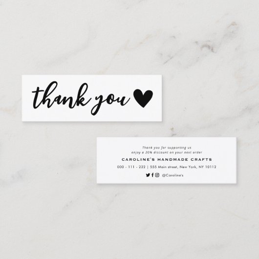 挿入した手書き感謝していレタリングハート スキニー名刺 (正面/裏面)