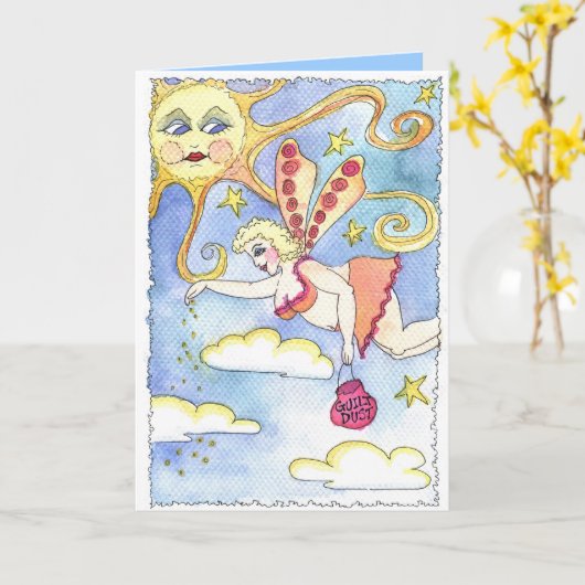 捕え難い金メッキの妖精! 母の日の挨拶状 カード (黄色い花)