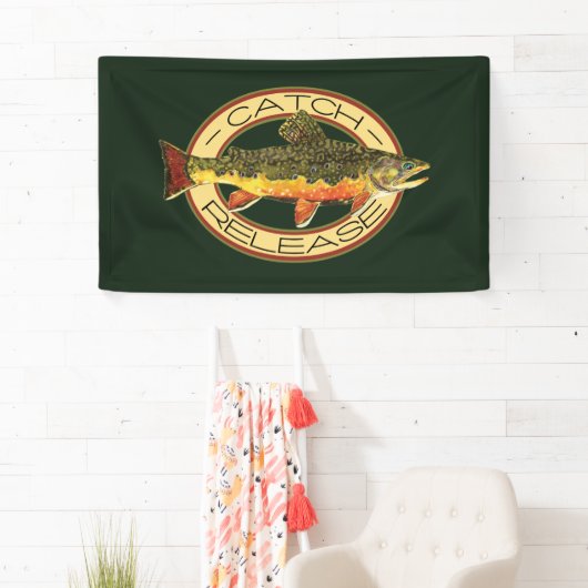 捕獲物および解放のカワマスの魚釣り 横断幕 (インサイチュ)