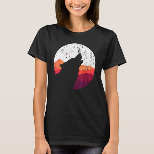 捕食動物ハウリングウルフフルムーンウルフ Tシャツ (正面)
