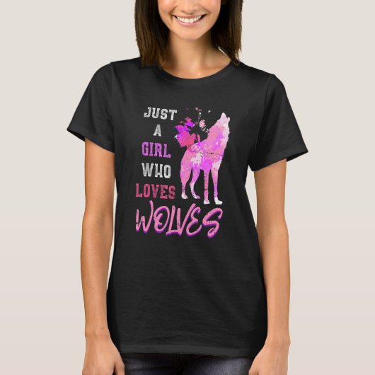 捕食動物ハウリングオオカミ女カラフルの子 Tシャツ (正面)