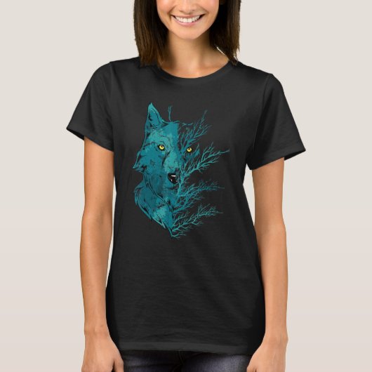 捕食者オオカミ 森の動物 月夜の狼 Tシャツ (正面)