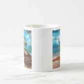 捨てられたビーチに停泊する捨てられた錆びたボート モーフィングマグカップ (中央)