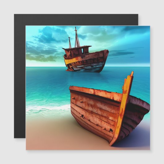 捨てられたビーチに捨てられた船 (正面/裏面)