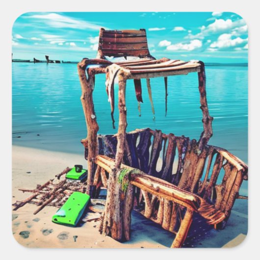 捨てられた古いライフガードを捨てられたビーチ スクエアシール (正面)