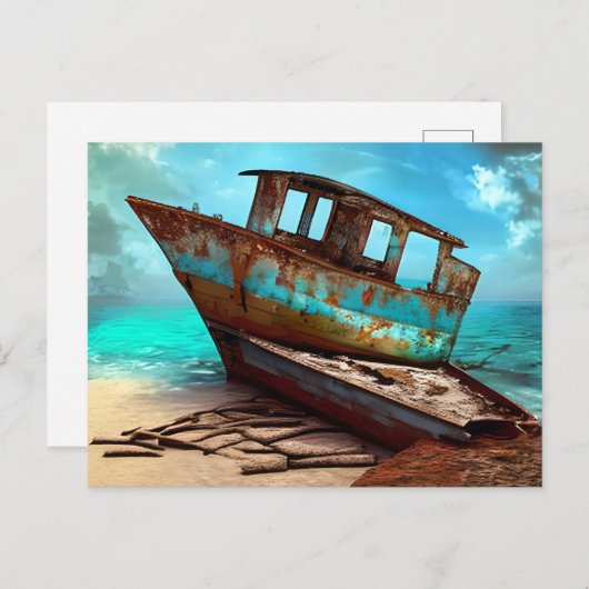 捨てられた砂浜の古いビーチ ポストカード (正面/裏面)