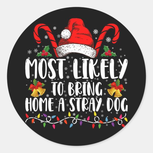 捨て犬を家に連れて帰りそうな人 クリスマス ラウンドシール (正面)