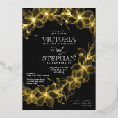 掃エレガント除フローラ植物冬の結婚式 箔招待状 (正面)