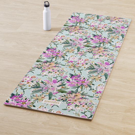 掃除された遠くにな淡いブルーの熱帯花柄 ヨガマット (インサイチュ)