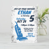 掃除機の誕生日の招待状BLUE 招待状 (スタンド正面)