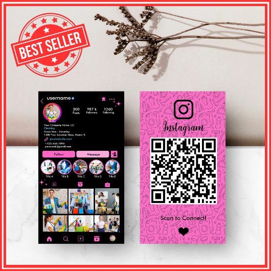 掃除Instagramピンク | ハウスキーピングメイドQR 名刺