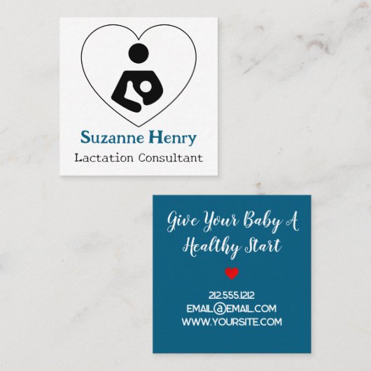 授乳コンサルタント看護ベビーハートブルー スクエア名刺 (正面/裏面)