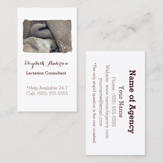 授乳期のコンサルタントの母乳で育てるベビー象 名刺 (正面/裏面)