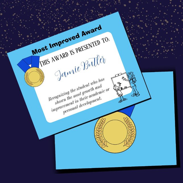 授業料賞学校証明書、教室先生 (Most Improved Certificate)