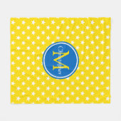 授業日の黄色およびブルースターのモノグラム フリースブランケット (正面(横))