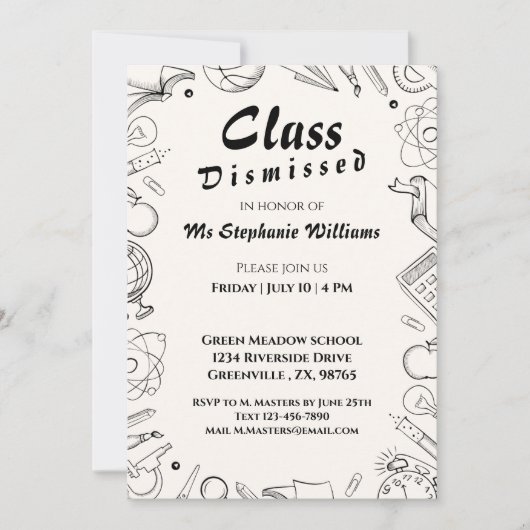 授業終了 学校教師退職パーティー 招待状 (正面)