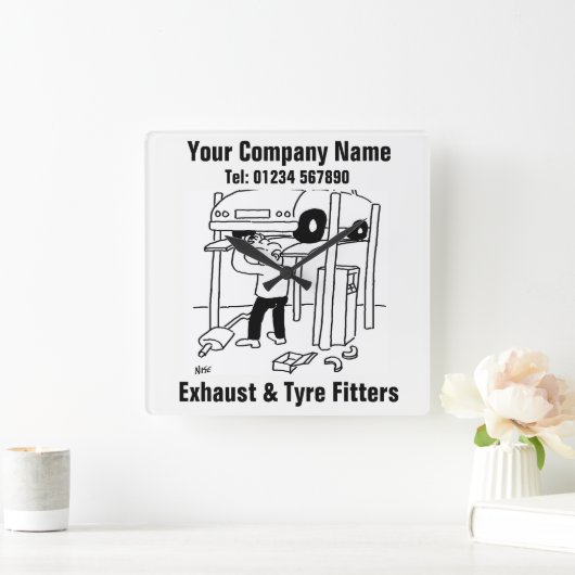 排気およびタイヤフィッター スクエア壁時計 (ホーム)