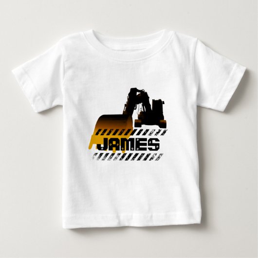 掘削機あなたの名前を追加建築少年 ベビーTシャツ (正面)