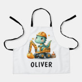 掘削機に乗った可愛い作業恐竜 エプロン (正面)