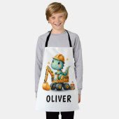 掘削機に乗った可愛い作業恐竜 エプロン (着用した状態)