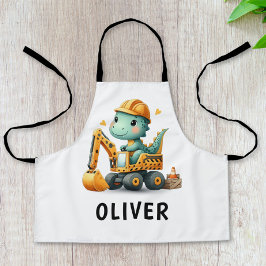 掘削機に乗った可愛い作業恐竜 エプロン
