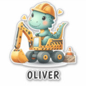 掘削機に乗った可愛い作業恐竜 シール (正面)