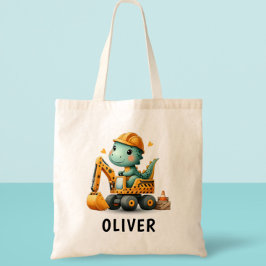 掘削機に乗った可愛い作業恐竜 トートバッグ