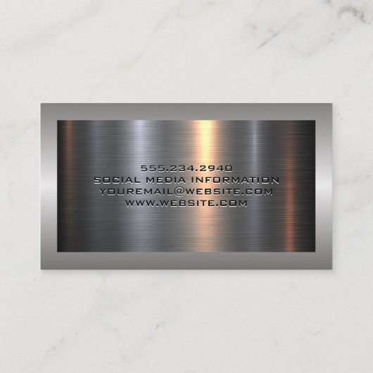 掘削機のロゴ |金属アルミニウムシルバーブラシ仕上げ 名刺 (裏面)