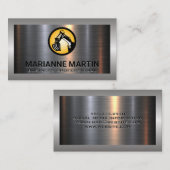 掘削機のロゴ |金属アルミニウムシルバーブラシ仕上げ 名刺 (正面/裏面)