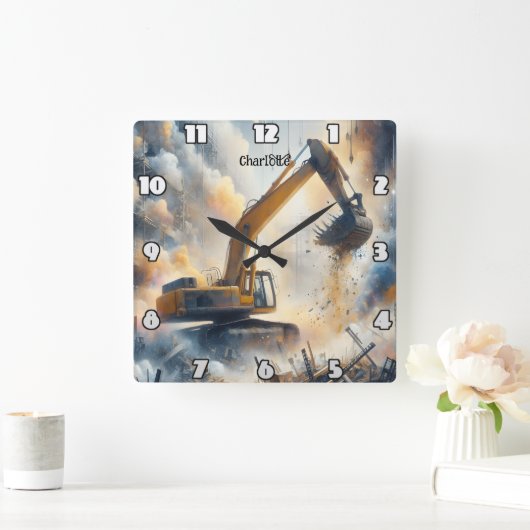 掘削機の動力：建築、ほこり、空 スクエア壁時計 (ホーム)