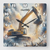 掘削機の動力：建築、ほこり、空 スクエア壁時計 (正面)
