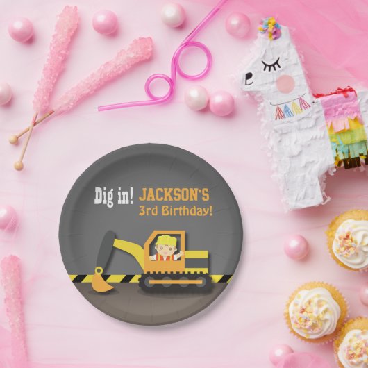 掘削機の建築の誕生会の供給 ペーパープレート (パーティー)
