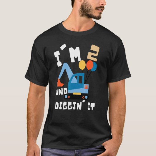 掘削機の第2誕生日キッズ Tシャツ (正面)