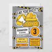 掘削機の誕生日パーティーの招待子供へ 招待状 (正面)