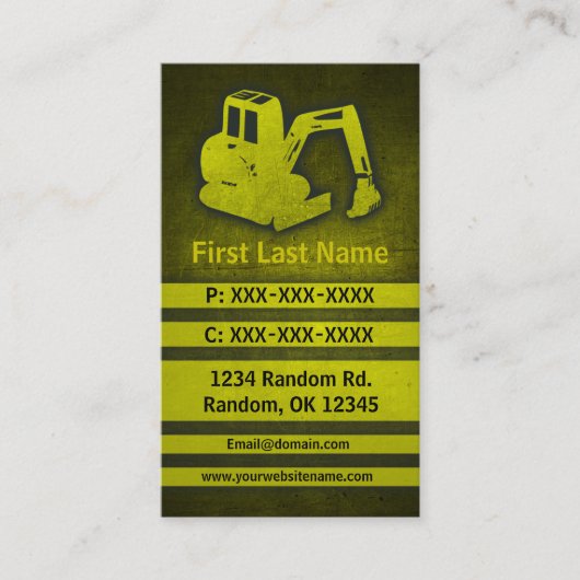掘削機の黄色くグランジでカスタムな名刺 名刺 (正面)