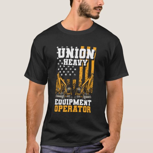 掘削機オペレータユニオン重装備機オペレータ Tシャツ (正面)