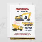 掘削機クレーン建築ビルダーボーイズ誕生日 招待状 (正面)