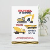 掘削機クレーン建築ビルダーボーイズ誕生日 招待状 (スタンド正面)