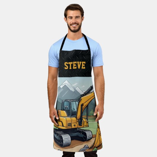 掘削機クール名建築設備男性用 エプロン (着用した状態)