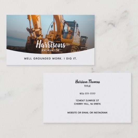 掘削機スローガンビジネスカード 名刺 (正面/裏面)